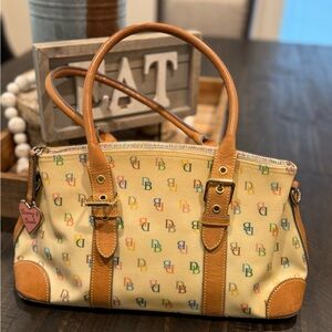 Dooney & Bourke Multicolor DB Logo Satchel with Tan Leather Trim
